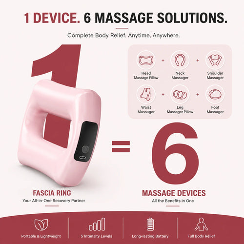 Electric fascia ring massager providing relief for neck, shoulders, waist, legs and feet with one portable recovery device