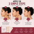 Step-by-step guide showing how to apply V-line face contour tape for a lifted facial appearance