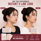 Before and after comparison showing a more defined jawline appearance with V-line face contour tape stickers