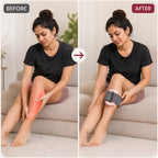 Woman using an electric fascia ring massager on her leg for muscle recovery and targeted lower leg tension relief